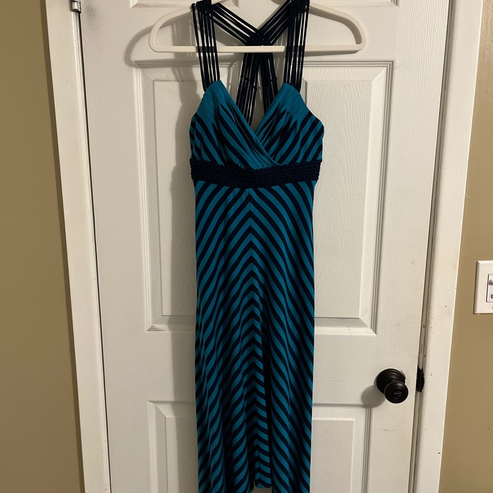 Retro Style Striped Jersey Blend Dress with Asymmetrical Hem - Size Small